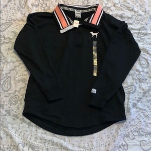 NWT PINK Victoria’s Secret Black Pink Stripe Pullover